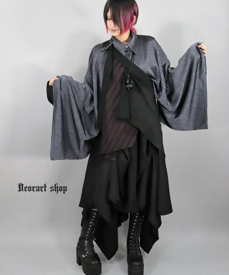 Deorart  DRT2866 ストライプ柄 レイヤード・ゴシック ベルト フラップ
