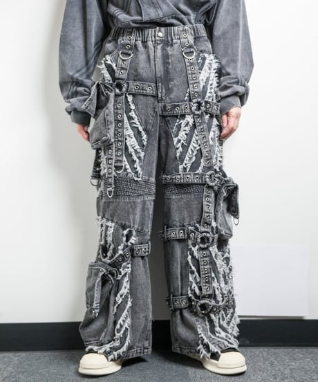 BACKSTAGEPASS　GBS4202　SCOTT W フリンジ加工 ワイドカーゴパンツ(GRAY)