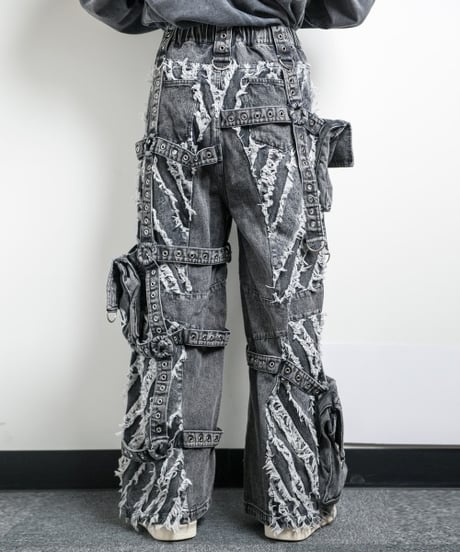 BACKSTAGEPASS　GBS4202　SCOTT W フリンジ加工 ワイドカーゴパンツ(GRAY)