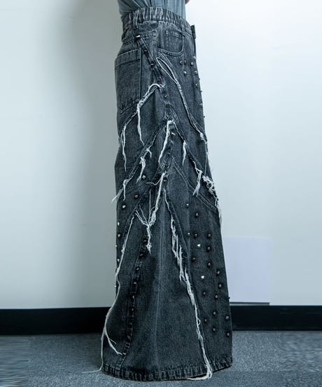 BACKSTAGEPASS　GBS4102 OZZY O(オジィーオー)スタッズデニム ワイドバギー パンツ(D.GRAY)