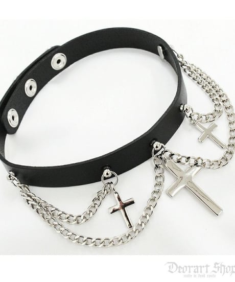 Deorart  BY2097 cross 2chain choker クロス 2連チェーン チョーカー/首輪/十字架/ゴシック