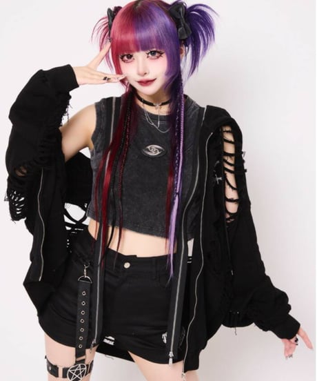 BACKSTAGEPASS　NGS5512　DESTROY HOODIE-VEIN スケルトンダメージ ジップアップ クラッシュパーカー(BLACK)