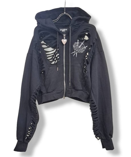 BACKSTAGEPASS　NGS516　DESTROY HOODIE-VEIN-S スケルトンダメージ ジップアップ クラッシュパーカー(BLACK)