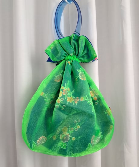 POPinPARTY　リバーシブル巾着BIGBAG（グリーン×台湾花柄風）