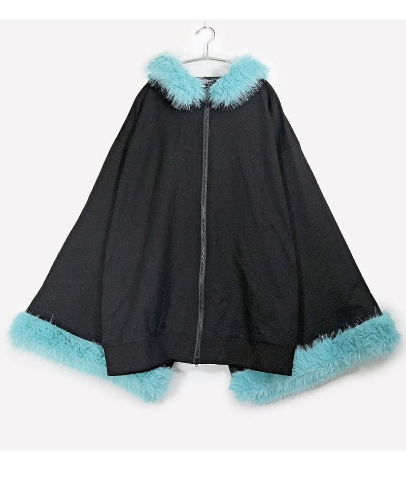 新品タグ付き シェリミー フードファーリボンポンチョ ブラック Rady 黒 ブロックフェイクファーリボン付ショートコート - ジャケット