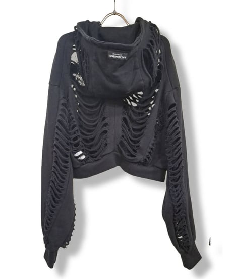 BACKSTAGEPASS　NGS516　DESTROY HOODIE-VEIN-S スケルトンダメージ ジップアップ クラッシュパーカー(BLACK)