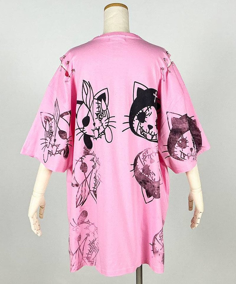 【値下げ】D.O.A＆h.naoto限定コラボ　ヴィンテージ　つなぎ h.NAOTO Hand-drawn cross oversize T-sh / PK | T