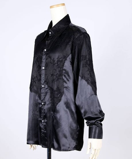 h.NAOTO　Patchwork Lace Satin Shirt