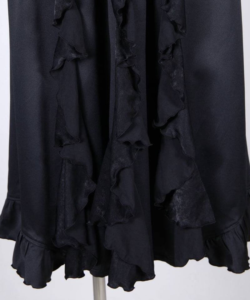 h.NAOTO Gothic Ruffle Wrap-Style Flared Maxi Sk