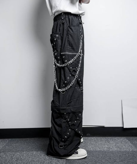 BACKSTAGEPASS　NGS4206　CHESTER Bチェーン付スタッズ ワイド カーゴパンツ(BLACK)