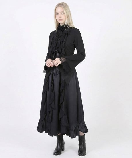 h.NAOTO　Gothic Ruffle Wrap-Style Flared Maxi Skirt