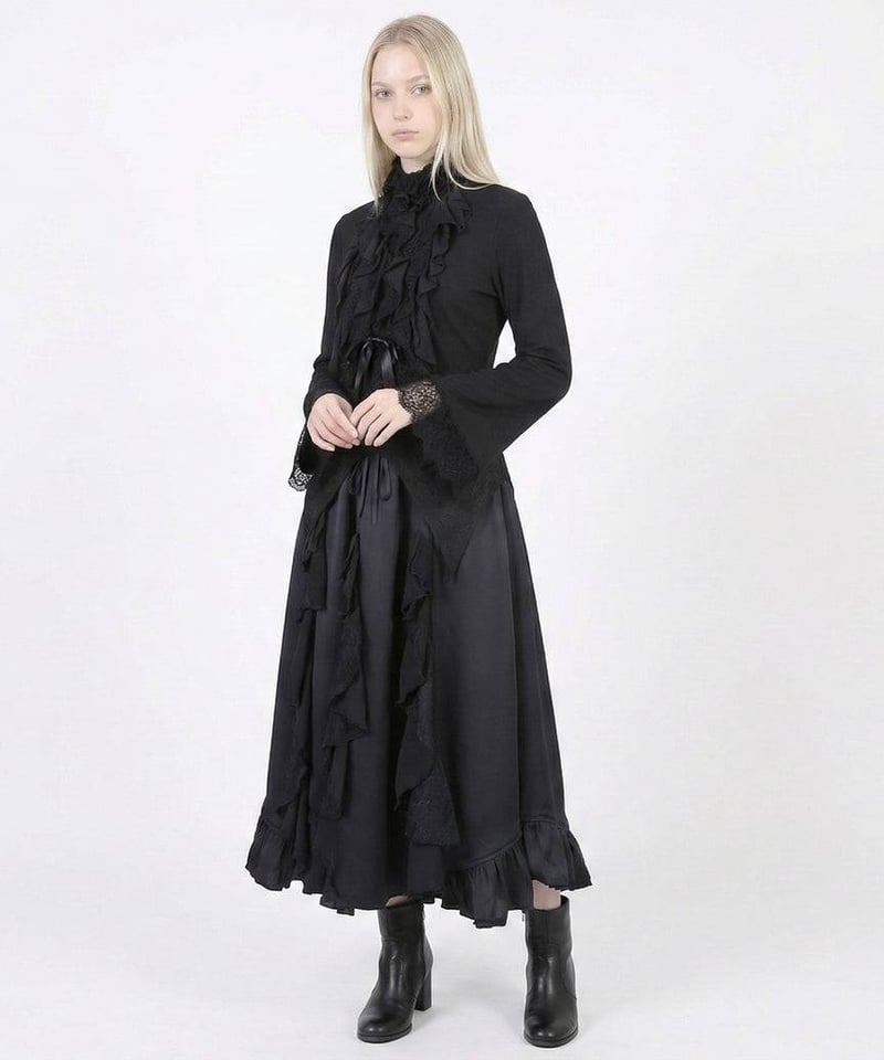 h.NAOTO Gothic Ruffle Wrap-Style Flared Maxi Sk