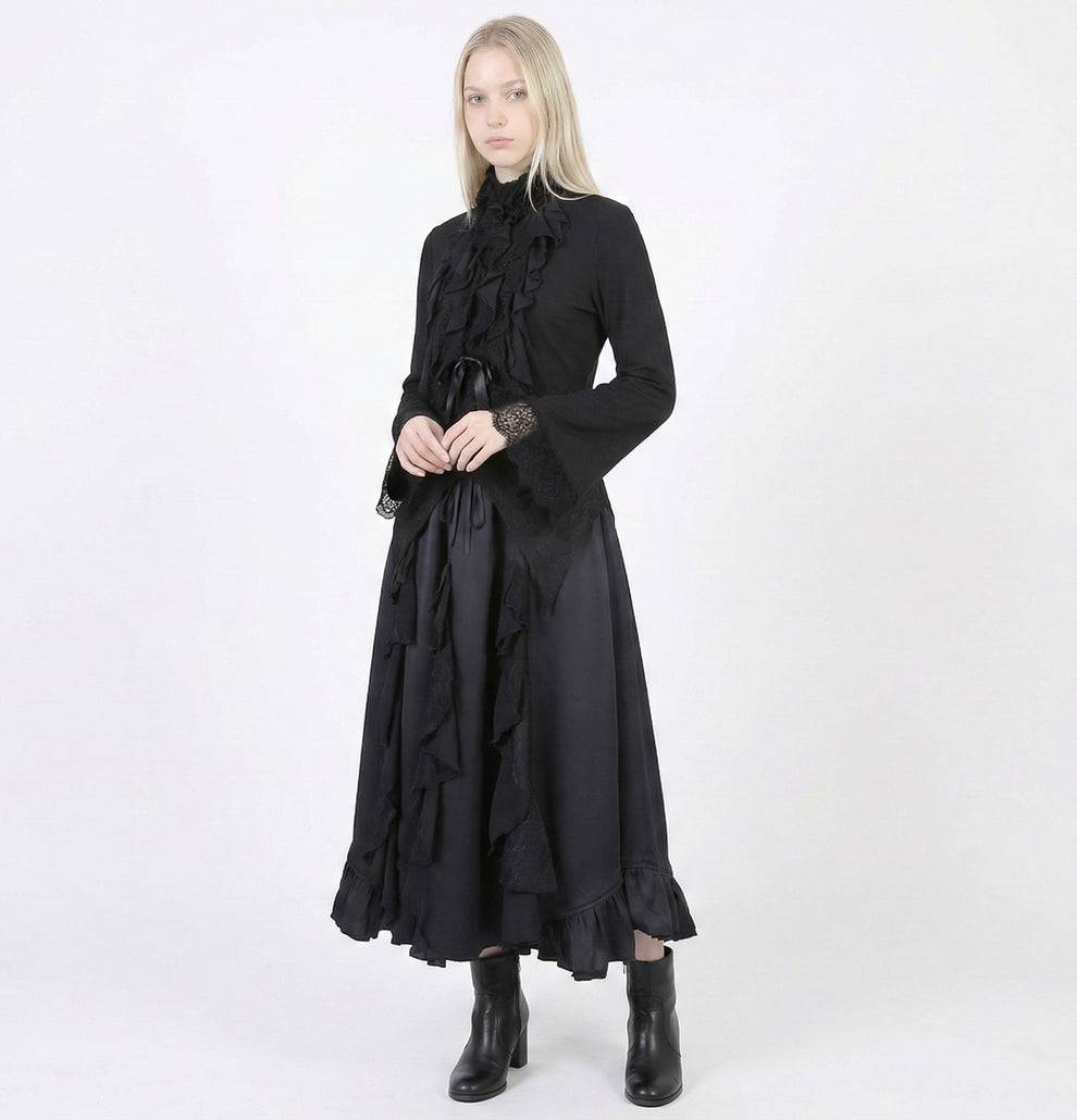 h.NAOTO Gothic Ruffle Wrap-Style Flared Maxi Sk