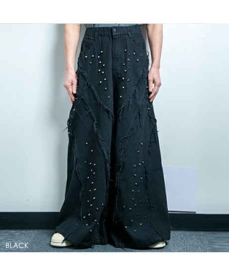 BACKSTAGEPASS　GBS4102 OZZY O(オジィーオー)スタッズデニム ワイドバギー パンツ(BLACK)