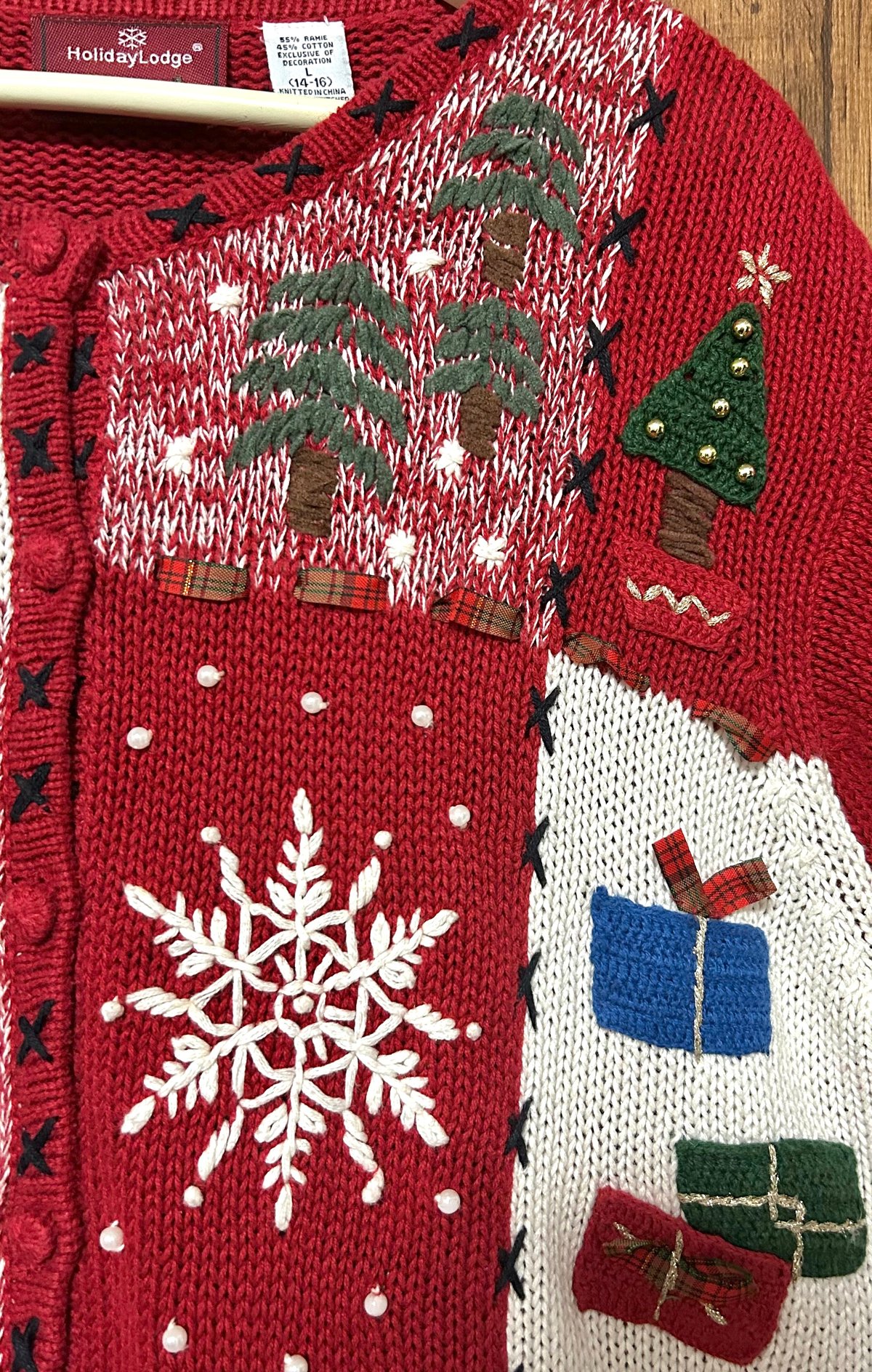 クリスマス アグリー ニット カーディガン カーデ 赤 刺繍 スノーマン