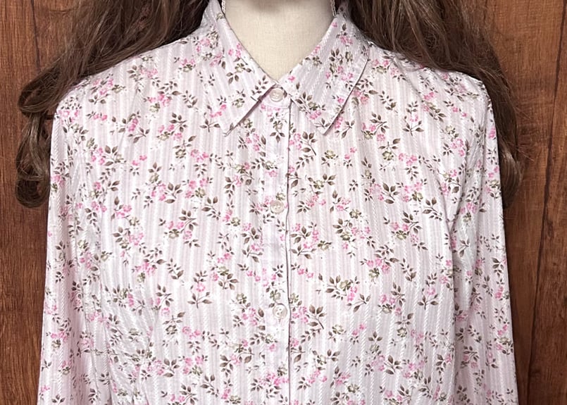 花柄 小花柄 シャツ 長袖 ビーズ ピンク 薄ピンク レトロ