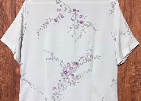 花柄 シャツ 半袖 レーヨン グレー レトロ カントリー おしゃれ 個性的 かわいい かっこいい USA ヴィンテージ used vintage 古着/club723 クラブ723(N664)