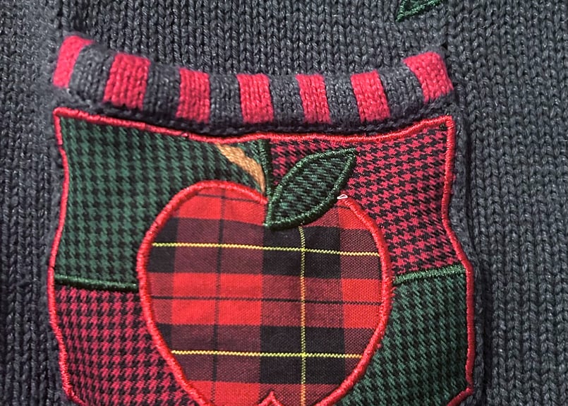 りんご アップル ニット カーディガン 刺繍 アップリケ 装飾 果物
