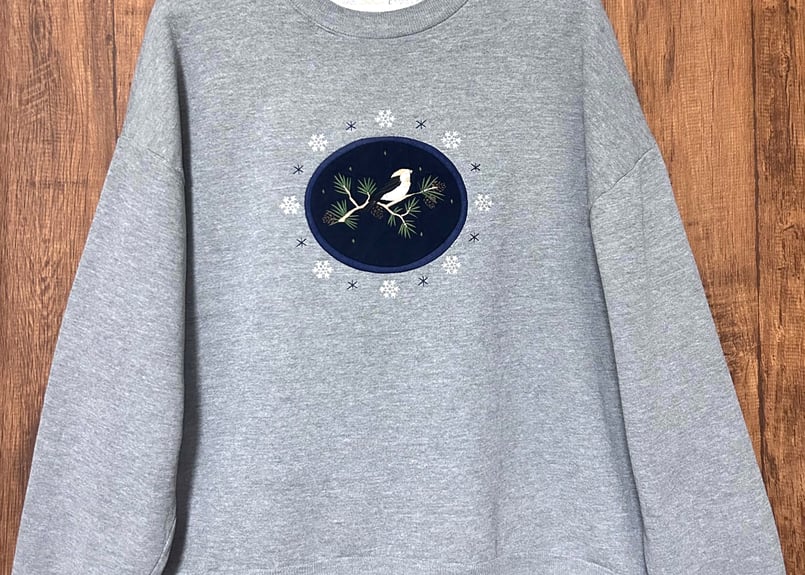 スウェット スエット トレーナー 刺繍 鳥 雪 グレー レトロ