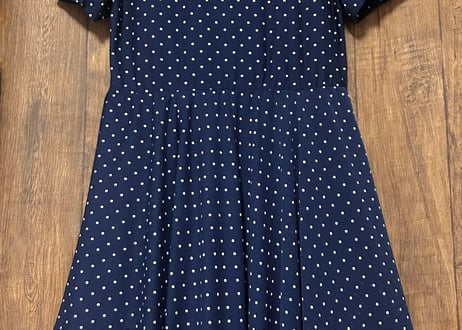 ドット柄 水玉 ワンピース 紺 ネイビー ヴィンテージ レトロ クラシカル ロマンチック ガーリー おしゃれ かわいい USA vintage used 古着/club723 クラブ723(N698)