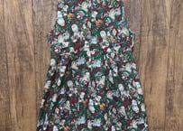 ヴィンテージ　ロング　ワンピース　クリスマス　サンタ　総柄　カントリー　アンティーク　レトロ　袖なし　ジャンパースカート　vintage USA アメリカ　古着/club723(N128)