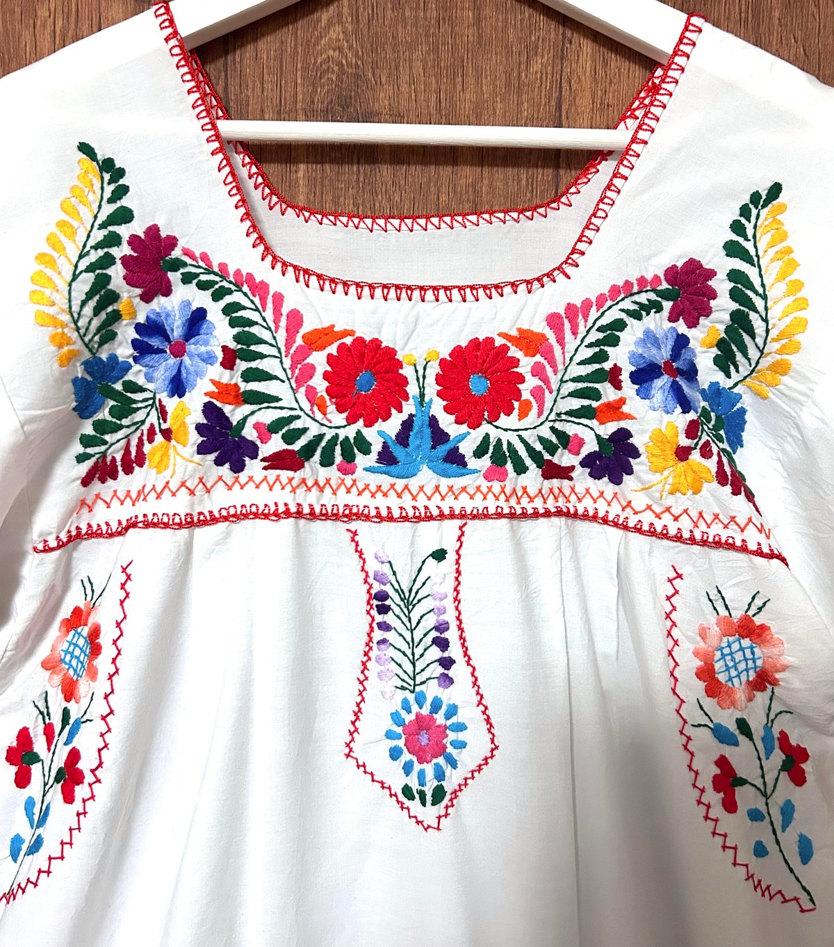 メキシカン ワンピース 白 花 刺繍 手刺繍 ヴィンテージ エスニック