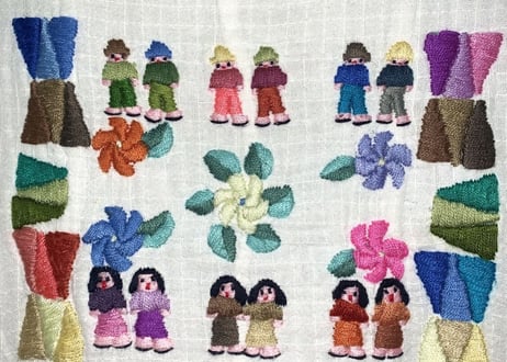 グアテマラ ガテマラ 刺繍 手刺繍 白 トップス 半袖 カラフル 花 人形 レトロ エスニック メキシカン vintage used 古着/club723(N307)