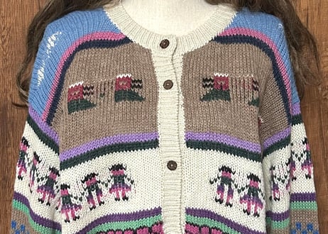 ニット カーディガン カーデ 長袖 アルパカ ヴィンテージ カラフル レトロ カントリー ガーリー 個性的 おしゃれ vintage used 古着/club723 クラブ723(N753)