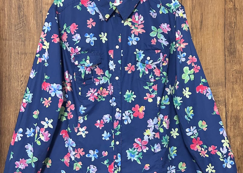 花柄 シャツ OLD NAVY オールドネイビー 長袖 七分 胸ポケット 紺