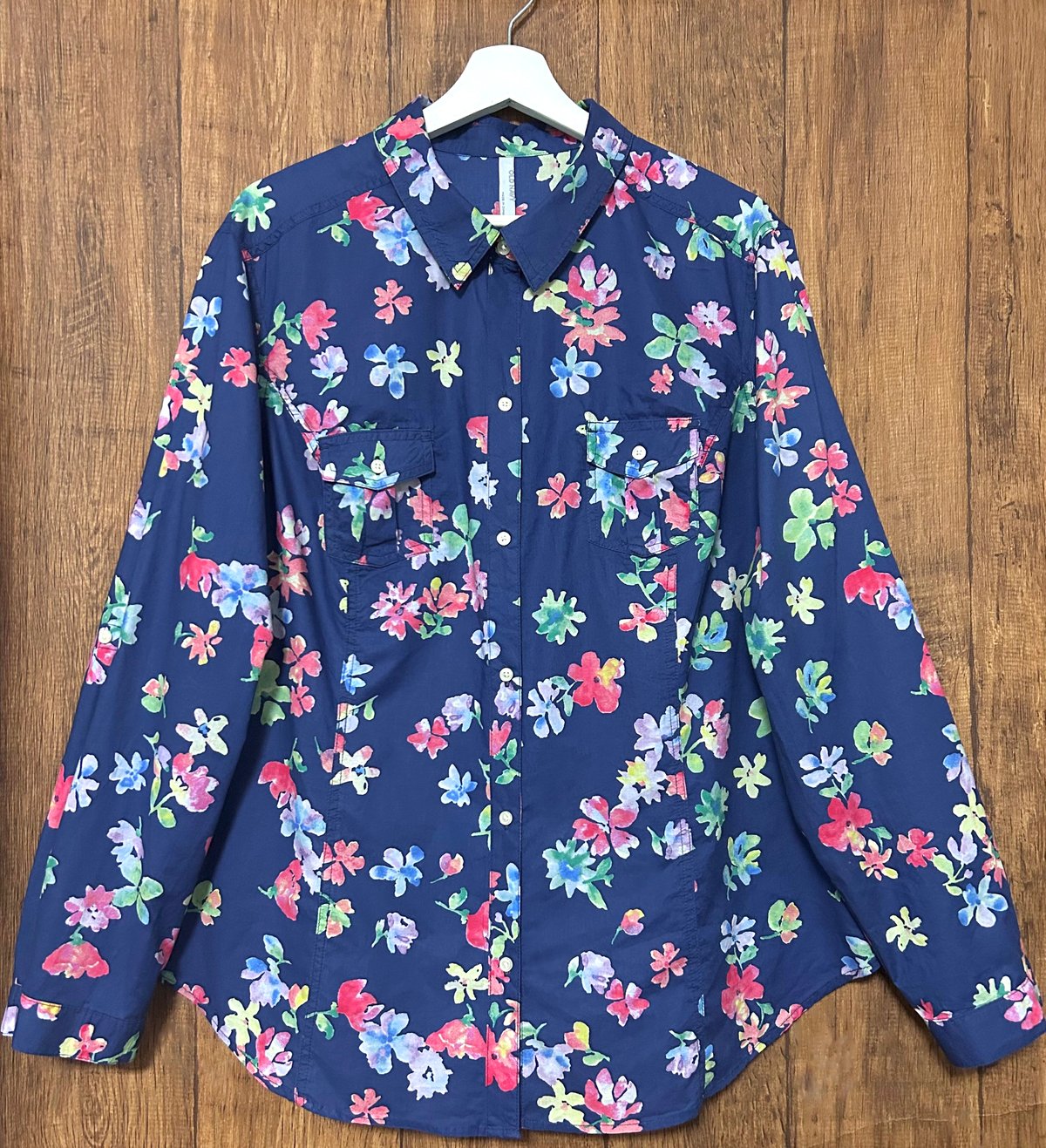 花柄 シャツ OLD NAVY オールドネイビー 長袖 七分 胸ポケット 紺