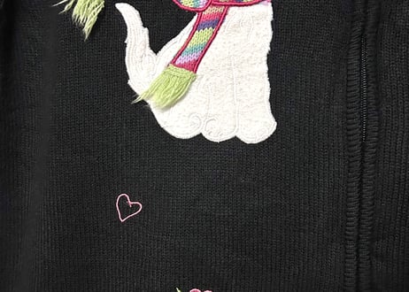 ねこ ネコ 動物 ニット カーディガン 黒 刺繍 装飾 花 ヴィンテージ カントリー ファンシー かわいい vintage used 古着/club723 クラブ723(N721)