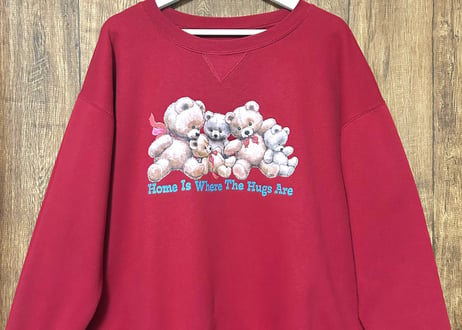 くま テディベア スウェット トレーナー 赤 レトロ カントリー ガーリー ファンシー おしゃれ かわいい ヴィンテージ vintage used 古着/club723 クラブ723(N615)