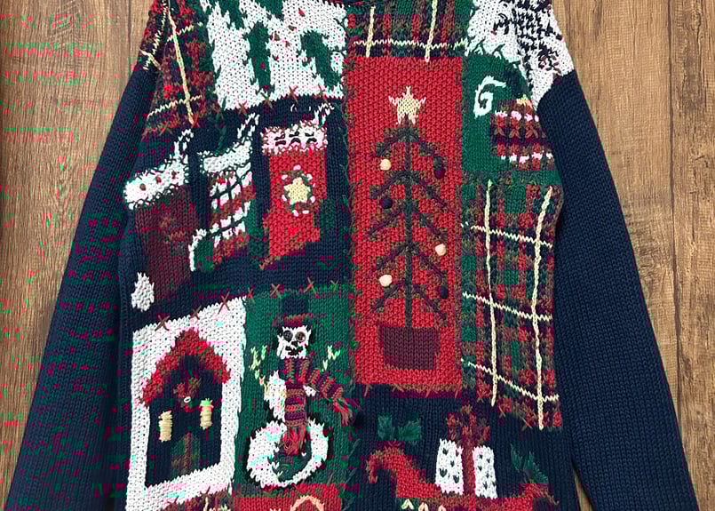 クリスマス アグリー セーター ニット 紺 ネイビー 刺繍