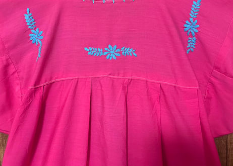 メキシカン ワンピース ピンク 水色 花 刺繍 手刺繍 ヴィンテージ エスニック ヒッピー カラフル メキシコ おしゃれ かわいい 古着/club723 クラブ723(N795)