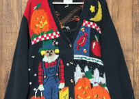 ハロウィン ハロウィーン ニット カーディガン 黒 カボチャ パンプキン 月 りんご ヴィンテージ ファンシー カラフル 個性的 かわいい USA 古着/club723 クラブ723(N717)
