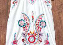 メキシカン ワンピース 白 花 刺繍 手刺繍 ヴィンテージ エスニック ヒッピー カラフル メキシコ おしゃれ かわいい USA 古着/club723 クラブ723(N791)