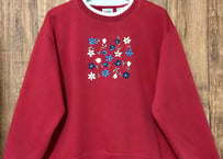 刺繍 スウェット スエット トレーナー 花 赤 二重襟 レトロ カラフル カントリー かわいい ヴィンテージ USA vintage used 古着/club723 クラブ723(N704)