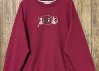 ネコ 動物 刺繍 スウェット トレーナー えんじ色 大きめ 大きい レトロ ファンシー かわいい ヴィンテージ USA 古着/club723 クラブ723(N716)