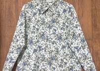 花柄 総柄 シャツ 長袖 白 青 ブルー レトロ カントリー ガーリー おしゃれ かわいい ヴィンテージ used vintage USA 古着/club723 クラブ723(N652)