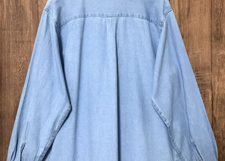 デニム シャツ 刺繍 花 小花 大きめ 大きい ゆったり 長袖 アメリカン カントリー レトロ チロリアン USA ヴィンテージ used vintage 古着/club723(N420)