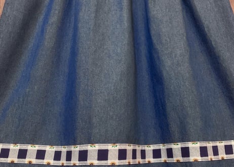 ひまわり デニム ロング ワンピース ジャンパースカート ジャンスカ 花 カントリー アメリカン レトロ フォークロア USA ヴィンテージ vintage used 古着/club723(N411)