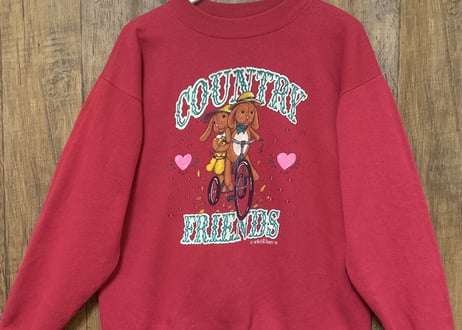 90年代　90s TULTEX スウェット　スエット　トレーナー　赤　カントリー　動物　アニマル　キャラクター　USA ヴィンテージ vintage used 古着/club723(N172)