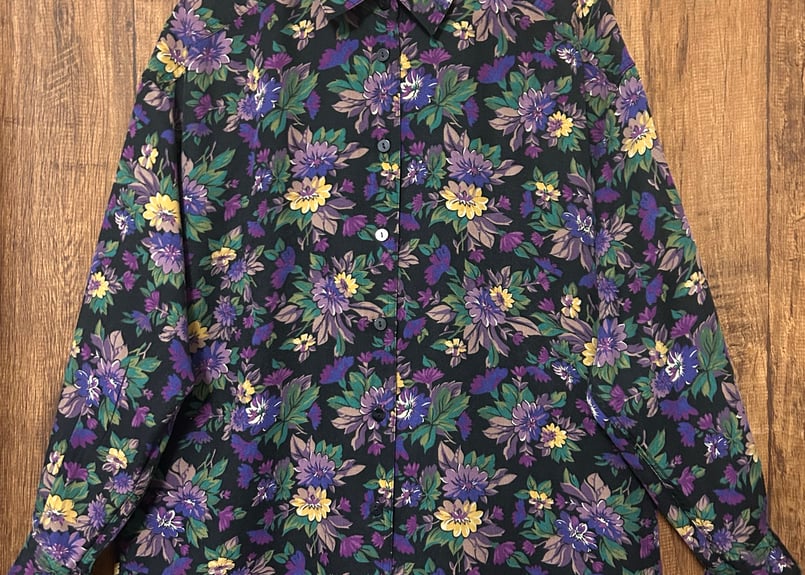 柄 シャツ 黒 長袖 花 カラフル レトロ カントリー 個性的 柄 シャツ 黒 長袖 花 カラフル レトロ カントリー 個性的
