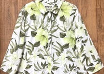 柄 シャツ 七分 七分袖 半袖 ハイビスカス アロハ ハワイアン コットン 綿 レトロ おしゃれ ヴィンテージ USA used vintage 古着/club723 クラブ723(N690)