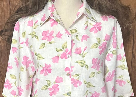 花柄 シャツ 半袖 白 ピンク カラフル レトロ カントリー ガーリー 個性的 おしゃれ かわいい USA ヴィンテージ used vintage 古着/club723 クラブ723(N665)