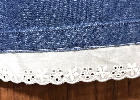 デニム ロング マキシ ワンピース レース 半袖 ヴィンテージ レトロ カントリー ガーリー おしゃれ かわいい USA vintage used 古着/club723 クラブ723(N679)