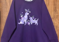 犬 動物 スウェット トレーナー 紫 パープル 花 大きめ 大きい レトロ ファンシー かわいい ヴィンテージ USA vintage used 古着/club723 クラブ723(N623)