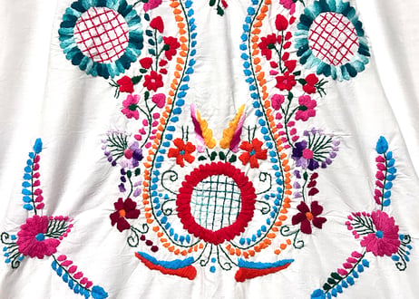 メキシカン ワンピース 白 花 刺繍 手刺繍 ヴィンテージ エスニック ヒッピー カラフル メキシコ おしゃれ かわいい USA 古着/club723 クラブ723(N791)