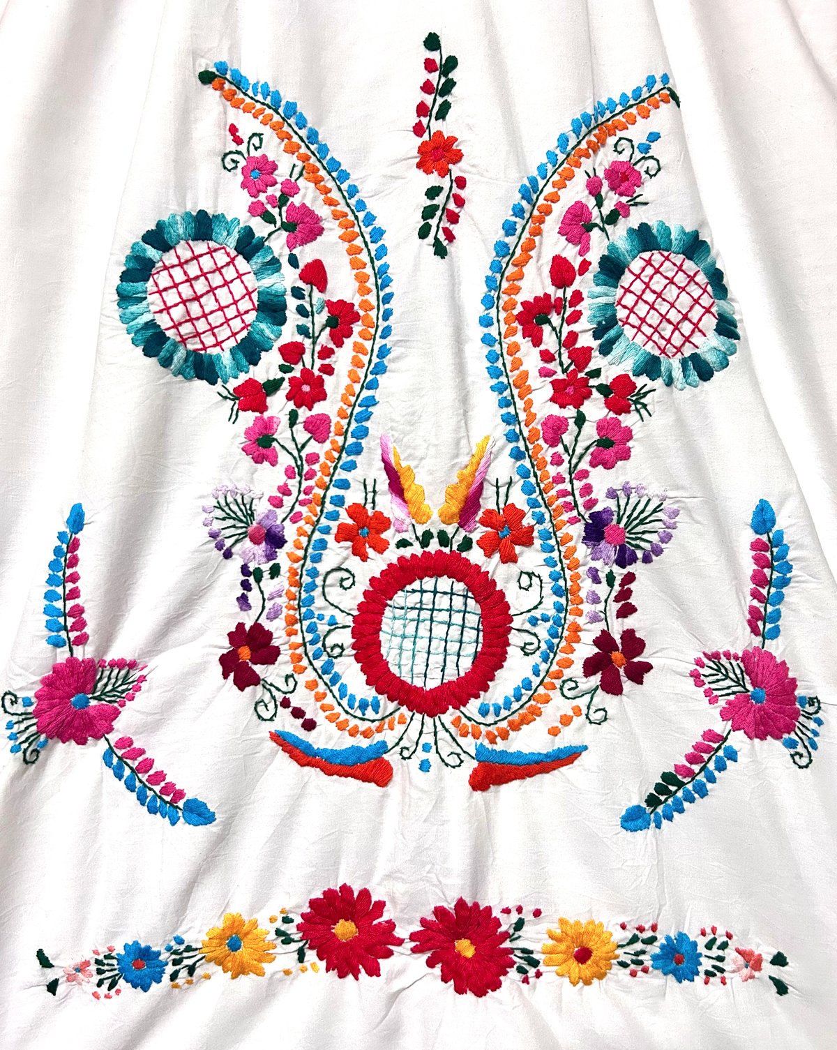 メキシカン ワンピース 白 花 刺繍 手刺繍 ヴィンテージ エスニック