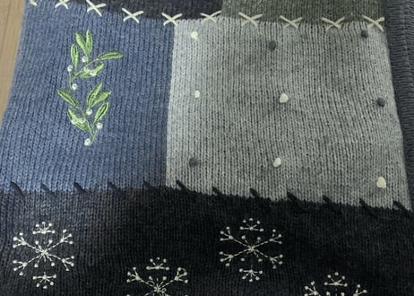 クリスマス アグリー セーター ニット カーデ 水色 ブルー 雪だるま スノーマン 刺繍 カントリー レトロ 個性的 カラフル かわいい vintage used 古着/club723(N353)